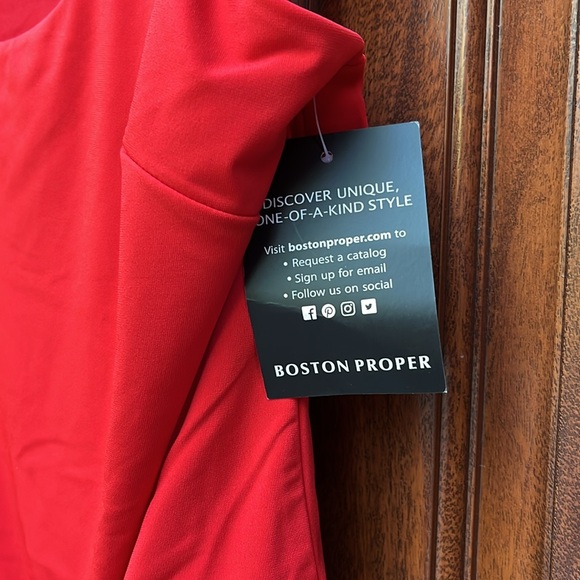 Boston Proper Tomato Red Scoopneck Blouson Slit Ankle Length Dress Sz L - Picture 9 of 9